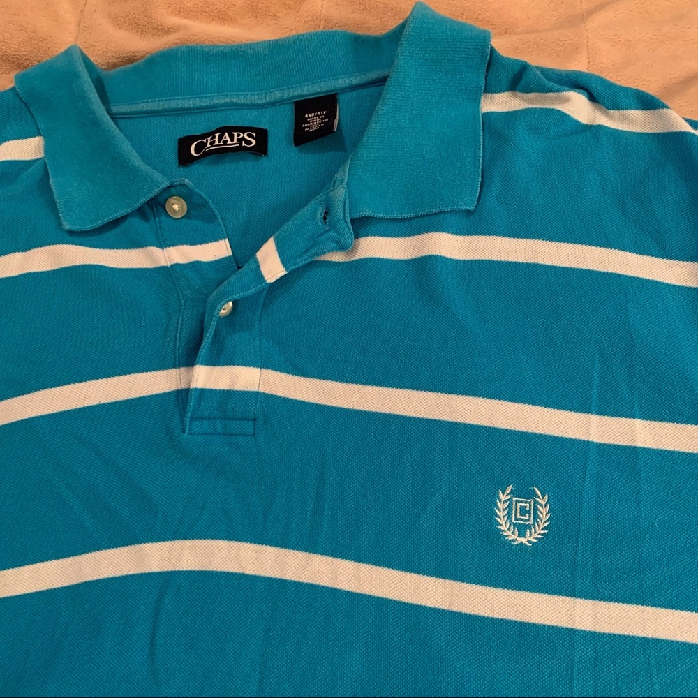 Chaps Blue White Striped Polo Short Sleeve - Picture 5 of 6